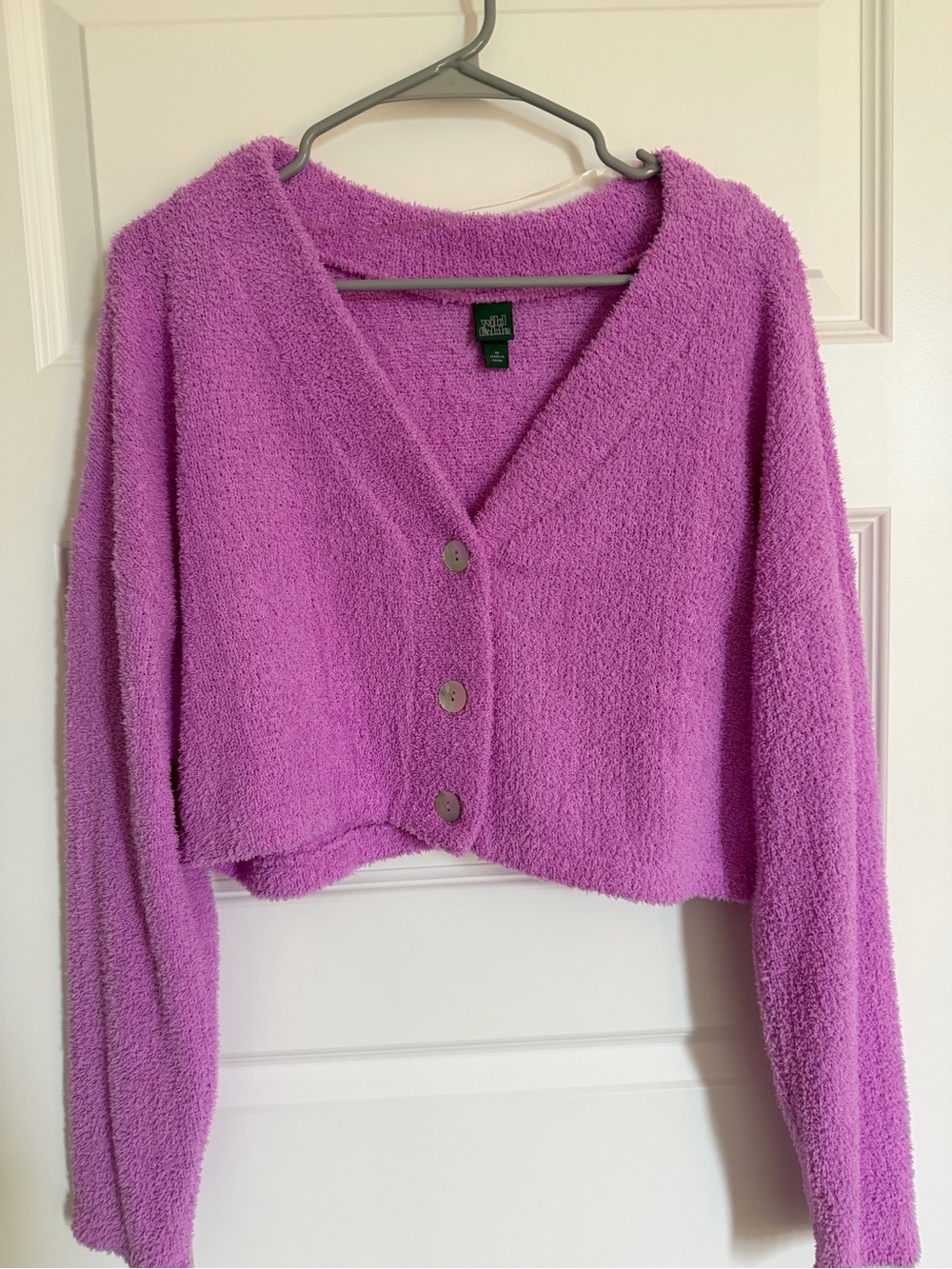 wild fable Lilac Plush Button-Front Cropped Cardigan